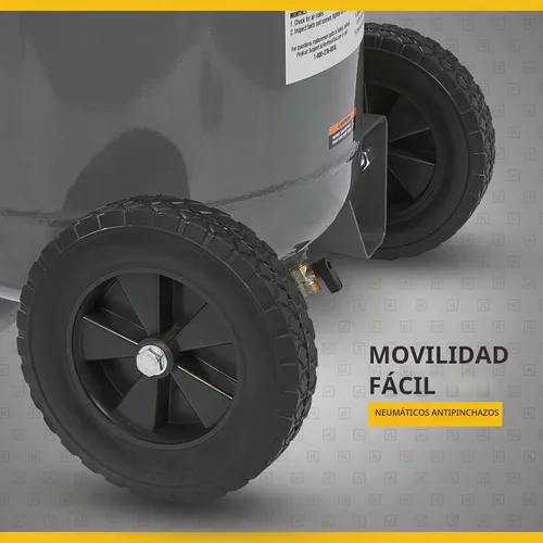 Vista 5 de Klutch Compresor de aire de 20 galones, 2 HP, 120 voltios, 175 PSI Oil-free vertical design, 75% duty cycle, Large wheels, Easy-access tank drain