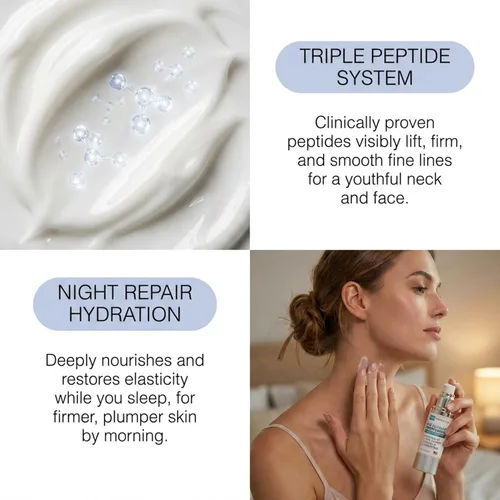 Vista 2 de Skin Perfection Crema reafirmante para el cuello El mejor hidratante facial de noche antienvejecimiento 10 péptidos Tratamiento triple Argireline