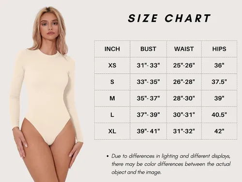 Vista 6 de QINSEN Body de manga larga sin costuras para mujer, cuello redondo, básica, elástica, camiseta