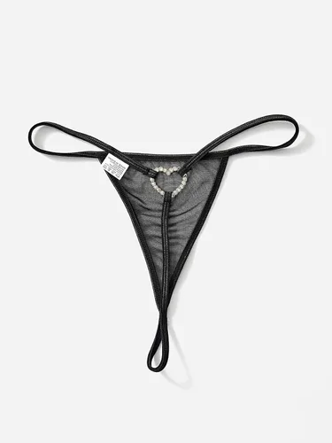 Vista 2 de Verdusa Tanga de malla de tiro medio con diamantes de imitación para mujer