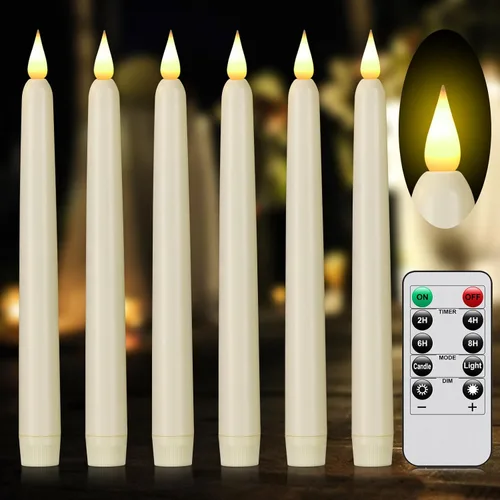 Vista 8 de Velas cónicas sin llama con control remoto y temporizador, candeleros LED que funcionan con baterías con llama 3D parpadeante, velas falsas