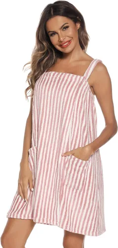Vista 3 de Veseacky Toalla de baño para mujer con bolsillo, bata de spa ajustable y diadema facial