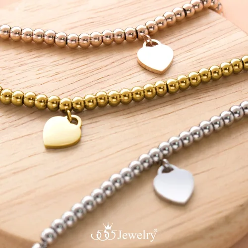 Vista 4 de 555Jewelry Pulsera delicada con cuentas de acero inoxidable para mujer, Metal