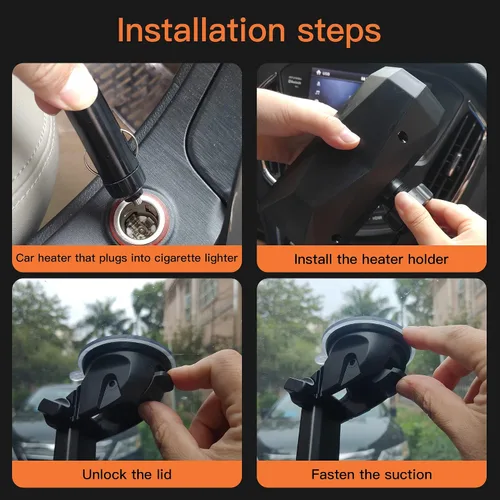 Vista 2 de Calefactor Máximo de 12 V 150 W para Vehículo, Giratoria de 360 Grados con Soporte de Succión, Calefactor Rápido de Coche 2 en 1 Enchufable