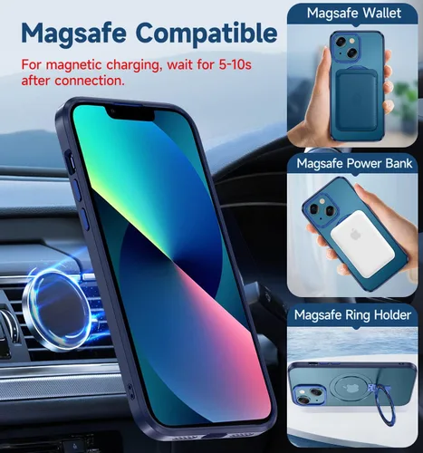 Vista 2 de MAGIC JOHN Funda para iPhone 13/iPhone 14 (6.1 pulgadas) [compatible con Magsafe] [con soporte de metal magnético]