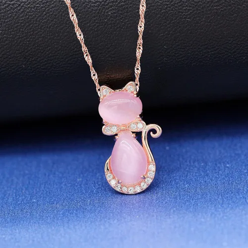 Vista 6 de Uloveido Linda forma de gato rosa CrystaL Studs Pendientes y collar colgante para niñas adolescentes Y404