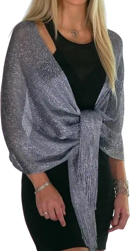 Vista 15 de ShineGlitz - Chales y mantones elegantes para mujer, para usar con ropa y vestidos de noche Negro 1