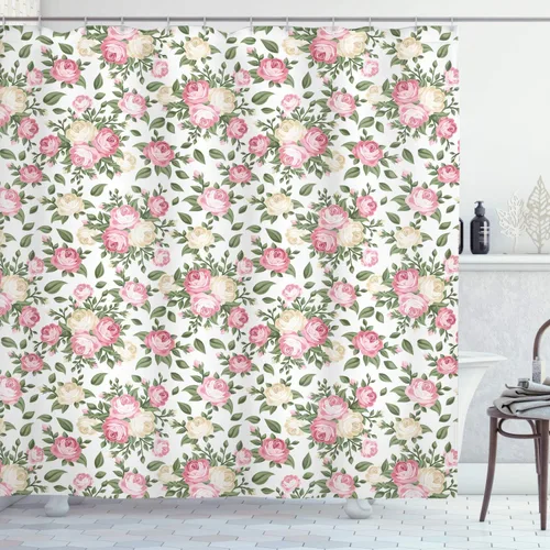 Vista 40 de set de cortina para baño decorativa de tela de poliéster con ganchos