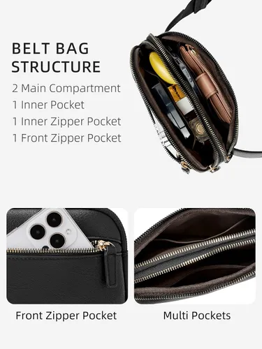 Vista 3 de WESTBRONCO Riñoneras para mujer, riñoneras de moda con correa ajustable, bolsa de cinturón de piel sintética con múltiples bolsillos, bolso cruzado