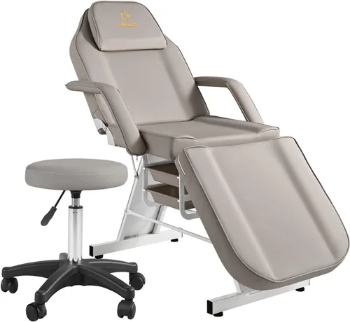 Vista 15 de Silla facial, silla de tatuaje de 73 pulgadas para cliente, mesa de masaje ajustable de 3 secciones con taburete, camas de belleza multiusos