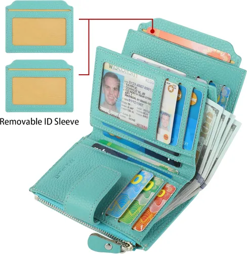 Vista 2 de Lavemi Small Compact Women Wallet RFID Blocking Genuine Leather Bifold Purse with ID Windows