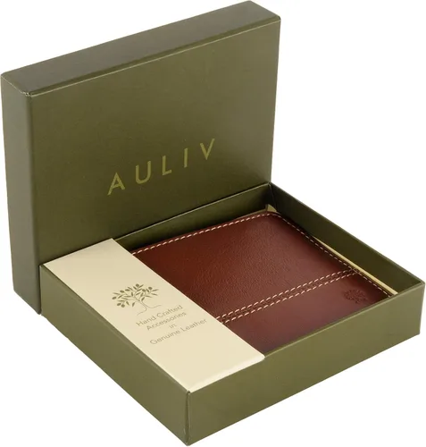 Vista 4 de AULIV - Billetera plegable para hombre 3.1x4.3 in - Protección Rfid, tarjetero con ventana de identificación, billetera de cuero de grano completo