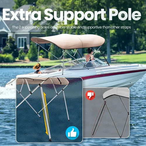 Vista 4 de KING BIRD Toldo Superior de Barco Bimini de 3-4 Arcos Protección Solar Toldo de Barco Impermeable Marco de Aluminio Inoxidable de 1 Pulgada 46