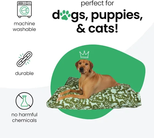 Vista 3 de Molly Mutt Funda para colchón de cuna verde claro, 100% algodón, 27"x52"x5" No tóxico, funda de algodón para cama de perro o gato, con cremallera