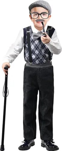 Vista 2 de Axwcon Kids 100 Days of School Costume Boys-Halloween Grandpa Old Man Costume with Accessories for 100th Day of School Party