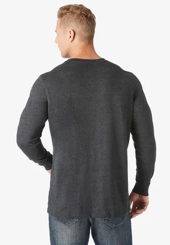 Vista 2 de KingSize Shrink-Less - Camiseta ligera de manga larga con bolsillo y cuello Negro
