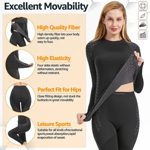 Vista 4 de UNIQUEBELLA Ropa interior térmica para mujer, capas base térmicas para mujer, ropa de esquí de compresión atlética larga