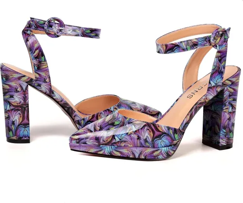 Vista 6 de WAYDERNS Zapatos de tacón alto con correa ajustable para mujer, con hebilla en punta y hebilla en el tobillo, 4 pulgadas