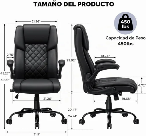 Vista 3 de Silla de oficina grande y alta de 450 libras, silla de escritorio ejecutiva Negro