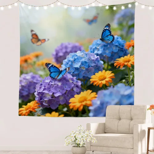 Vista 53 de Batmerry Peaceful Retreat Beautiful Landscape Polyester Tapestry, Blooming Garden Setting Lightweight Wall Hanging High-Definition Print Backdrop