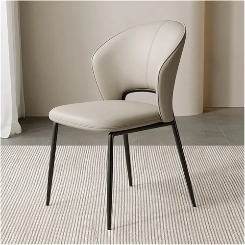 Vista 2 de sillas de comedor - Sillas de comedor tapizadas de mediados de siglo, modernas, sin brazos, de piel sintética, laterales con respaldo, cocina Beige