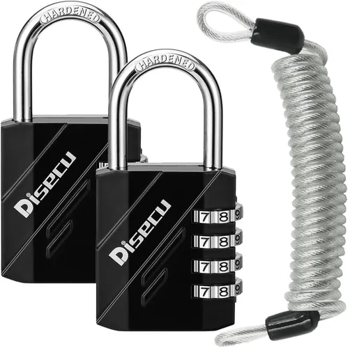Vista 8 de Candado de combinación de 4 dígitos impermeable para exteriores con cable de acero para casillero de gimnasio, casco, puerta, valla, equipaje
