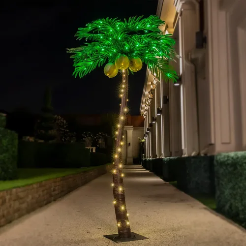 Vista 7 de TYBEEU Palmera iluminada de 1,5 metros con 136 luces LED con cocos brillantes - Atenuable, certificación UL, resistente al agua - Ideal
