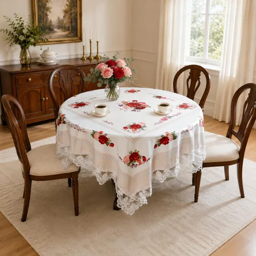 Vista 11 de SUTAVIA Mantel de Mesa Bordado con Encaje, Cubierta de Mesa Rectangular Estilo Granja, Mantel de Macramé Clásico Oblongo con Decoración Floral