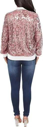 Vista 4 de Yutuwomsfushi Chaqueta bomber de manga larga con cremallera frontal y puños acanalados para mujer
