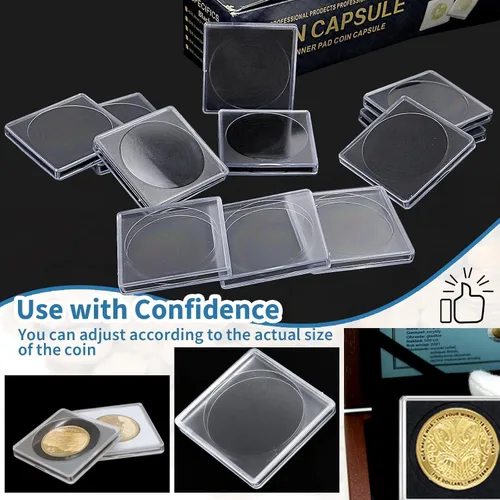 Vista 7 de 20 piezas de estuches ajustables de acrílico para colección de monedas con esponjas, soporte de monedas con cierre, estuches de protección