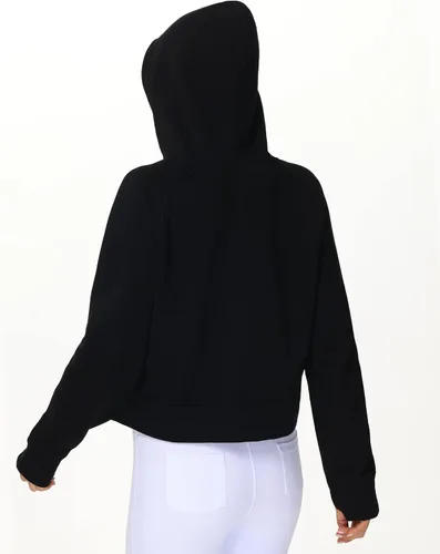 Vista 3 de THE GYM PEOPLE Sudaderas con capucha para mujer, media cremallera, manga larga, forro polar, con bolsillos, agujero para el pulgar