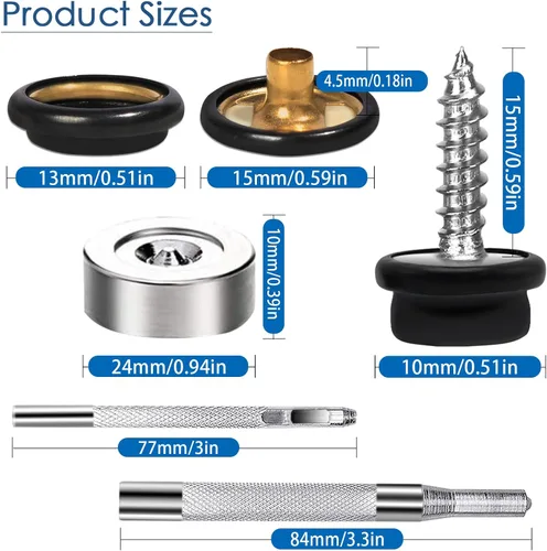 Vista 3 de weiwei Kit de 153 broches de lona de acero inoxidable de 3/8 pulgadas, tornillos de metal de grado marino con herramienta de ajuste para alfombras