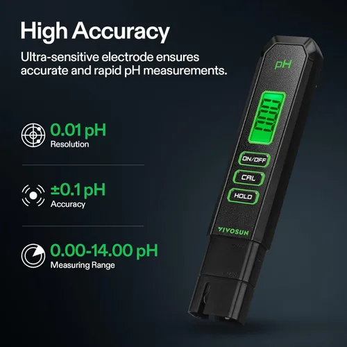 Vista 2 de VIVOSUN Kits de medidor digital de pH y TDS, 0.01 pH de alta precisión tipo bolígrafo, medidor de pH con ± 2 % de precisión de lectura, 3 en 1