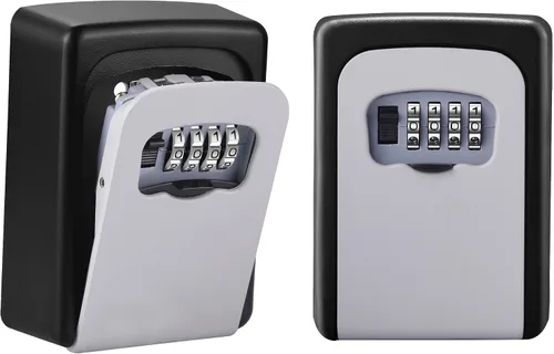 Vista 7 de Caja de bloqueo de llaves montada en pared, caja de bloqueo con combinación de 4 dígitos a prueba de intemperie para exteriores, caja de bloqueo