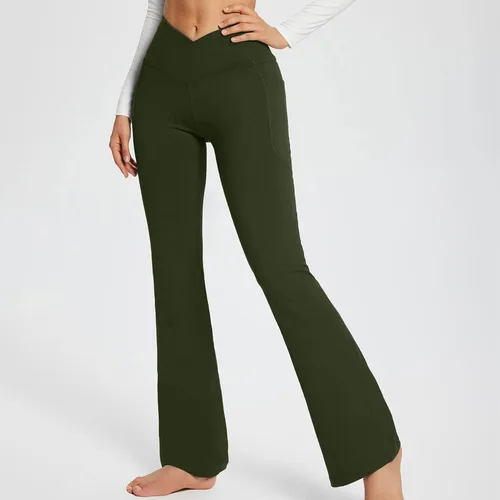 Vista 4 de DASAYO Womens Stretchy Thicken Warm Leggings Button Wide Leg Pant with Pockets Tummy Control Workout Pants Yoga Tights