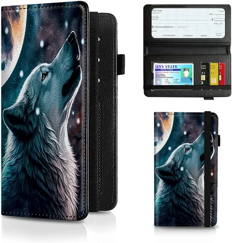 Vista 112 de Funda para chequera para hombres y mujeres, cartera de cuero RFID con ranuras para tarjetas de crédito, soporte de cheques duplicados personales