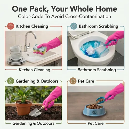 Vista 6 de ForPro - Guantes de goma natural, 6 pares de guantes reutilizables multiusos para limpieza del hogar con forro interior suave, impermeables