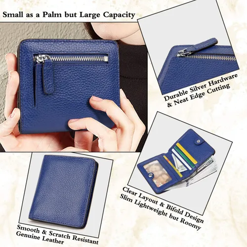 Vista 3 de BIG SALE-AINIMOER billetera de bolsillo pequeña con cremallera, plegable, compacta de cuero con bloqueo por identificación por radiofrecuencia
