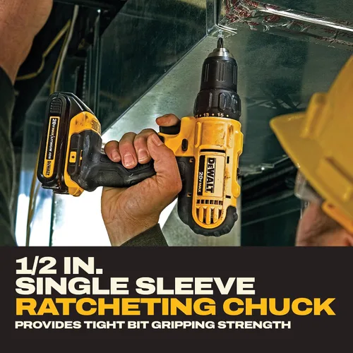 Vista 5 de DEWALT Juego de Taladro Atornillador Inalámbrico de 20V Max, 2 Velocidades, Motor de Alto Rendimiento, Incluye 2 Baterías de Iones de Litio XR