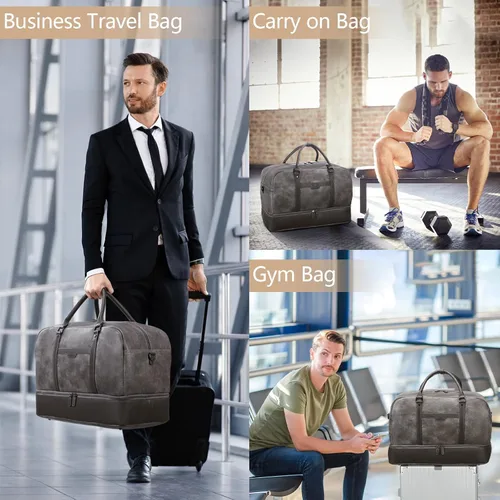 Vista 6 de Wogarl Bolsa de fin de semana para mujeres y hombres, bolsa grande de viaje, Gris, Moda