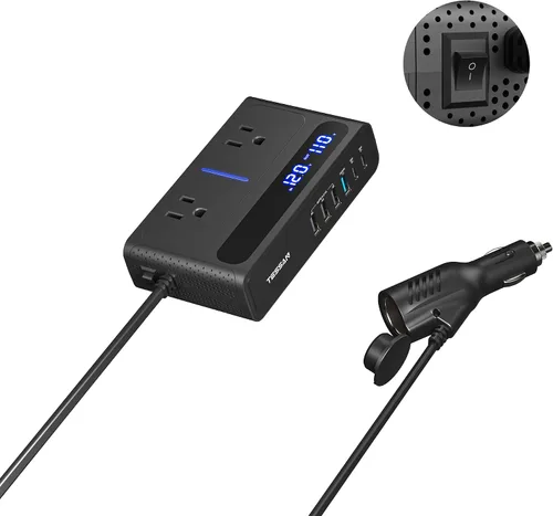 Vista 8 de TESSAN - Inversor de corriente para automóvil de 200 W, convertidor de 12 V CC a 110 V CA con 2 salidas de CA y 6 puertos USB con USB de 36 W