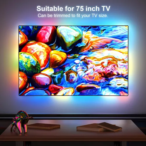Vista 2 de Kit de retroiluminación LED para TV inteligente con caja de sincronización HDMI 4K30Hz, luces LED de TV de 16.4 pies para 55-75 pulgadas, tira