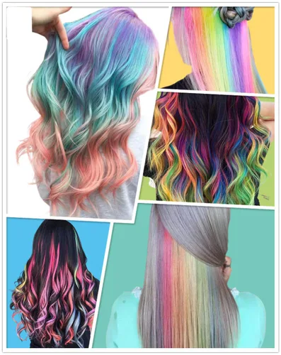 Vista 4 de Extensiones de cabello sintético con clip de 24 pulgadas, extensiones de cabello sintético lacio con reflejos arcoíris para mujeres y niñas, regalo