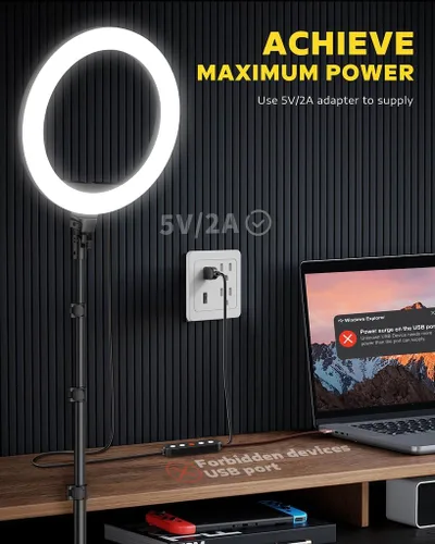 Vista 7 de Anillo de luz de 10 pulgadas con soporte y soporte para teléfono, anillo de luz para selfie para videoconferencia/videollamada