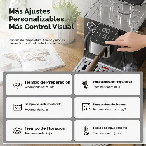 Vista 5 de AMZCHEF 9 Bar OPV Espresso Machine with Automatic Milk Frother, Dual Boiler Premium Black
