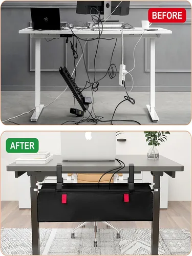 Vista 2 de Bandeja de organización de cables para debajo del escritorio, organización de cables de 28 pulgadas debajo del escritorio, no necesita taladro