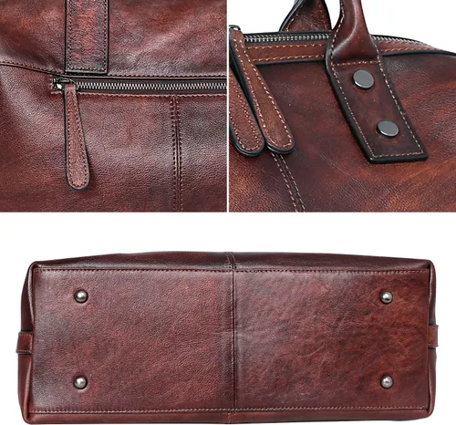 Vista 7 de Iswee - Bolso de hombro de cuero genuino, bolso tote con diseño de morral, con asa superior, bolso de gran capacidad, bolso cruzado