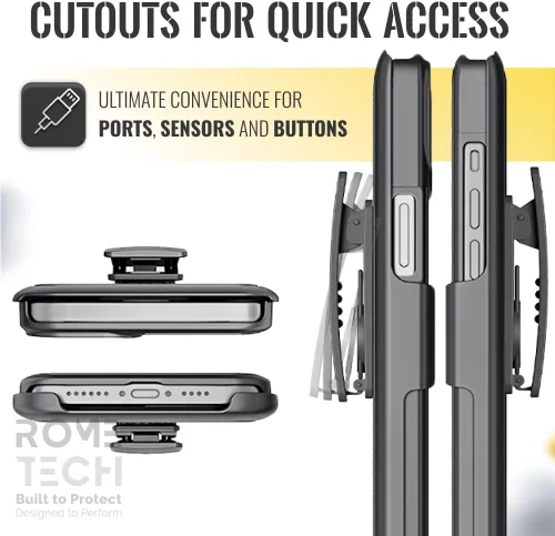Vista 4 de Funda diseñada para iPhone 15 con funda de clip para cinturón, funda con función atril, color negro