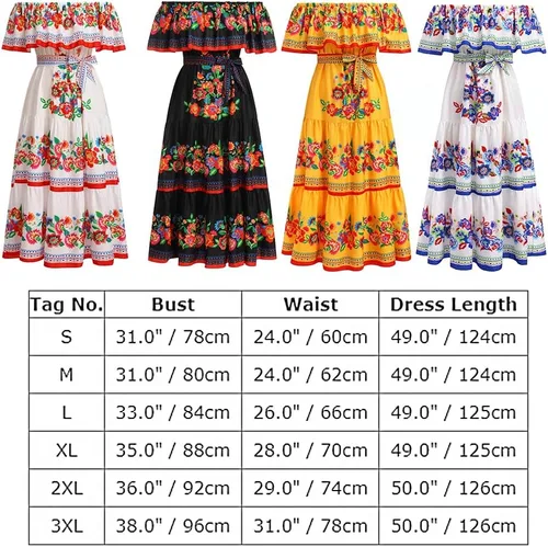 Vista 8 de Vestidos largos para mujer, diseño floral mexicano, estilo étnico, Cinco de Mayo, para fiesta