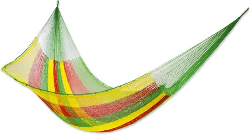 Vista 13 de NOVICA Hamaca de cuerda maya de nailon tejida a mano multicolor arcoíris a rayas para 1 persona, soñando con arcoíris (individual)